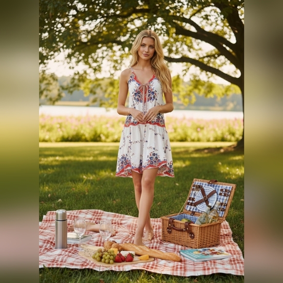 Celandine Dresses & Skirts - Celandine By Anthropologie NWT Plunge-Neck Drop-Waist Cotton Midi Dress Size XL